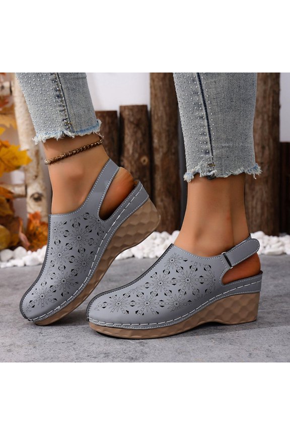 Womens Orthopedic Sandals Arch Support Flat Wedge Sandals Wide Width Slip on Non Slip Work Shoes Soft 2026 New Orthopedic Shoes (Gray)