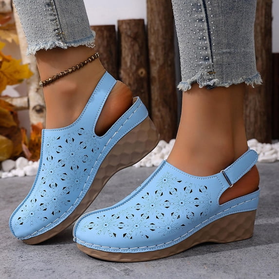YOUYEDIAN Womens Orthopedic Sandals Arch Support Flat Wedge Sandals Wide Width Slip on Non Slip Work Shoes Soft 2026 New Orthopedic Shoes (Sky Blue)