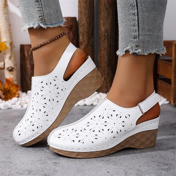 YOUYEDIAN Womens Orthopedic Sandals Arch Support Flat Wedge Sandals Wide Width Slip on Non Slip Work Shoes Soft 2026 New Orthopedic Shoes (White)