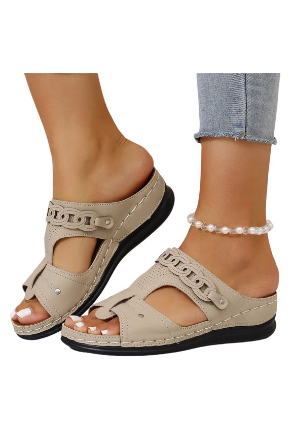 Womens Orthopedic Sandals Slip on Non Slip Arch Support Flat Wedge Sandals Breathable Work Shoes 2026 Comfort Orthopedic Shoes (Khaki)