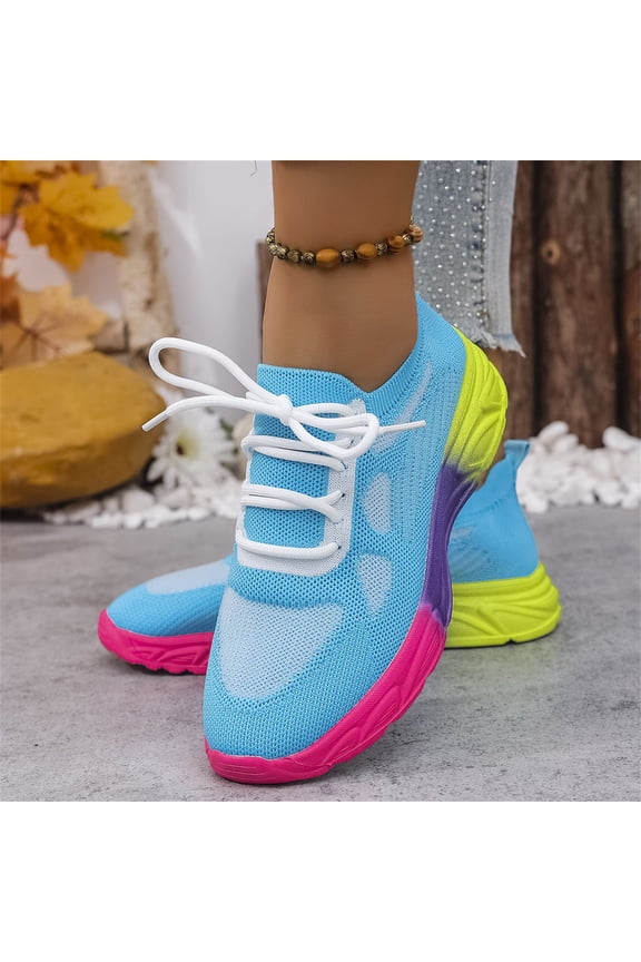 Womens Orthopedic Shoes Arch Support Non Slip Slip on Nurse Shoes Breathable Knitted Mesh Stretch Work Shoes Comfortable 2026 New Foam Shoes (Sky Blue)