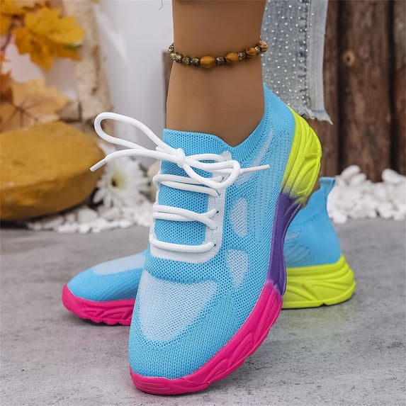 YOUYEDIAN Womens Orthopedic Shoes Arch Support Non Slip Slip on Nurse Shoes Breathable Knitted Mesh Stretch Work Shoes Comfortable 2026 New Foam Shoes (Sky Blue)