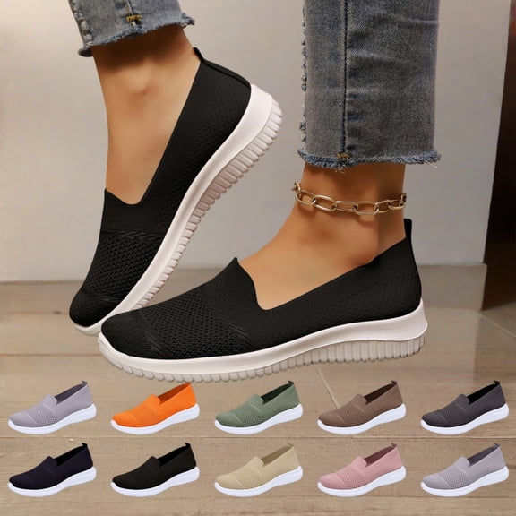 YOUYEDIAN Womens Orthopedic Shoes Arch Support Nurse Shoes Breathable Slip on Non Slip Hiking Shoes Knitted Mesh Stretch Soft 2026 Orthopedic Shoes