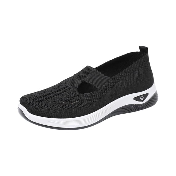 YOUYEDIAN Womens Orthopedic Shoes Arch Support Nurse Shoes Lightweight Slip on Non Slip Business Casual Shoes Mesh Stretch Soft 2026 Foam Shoes (Black)