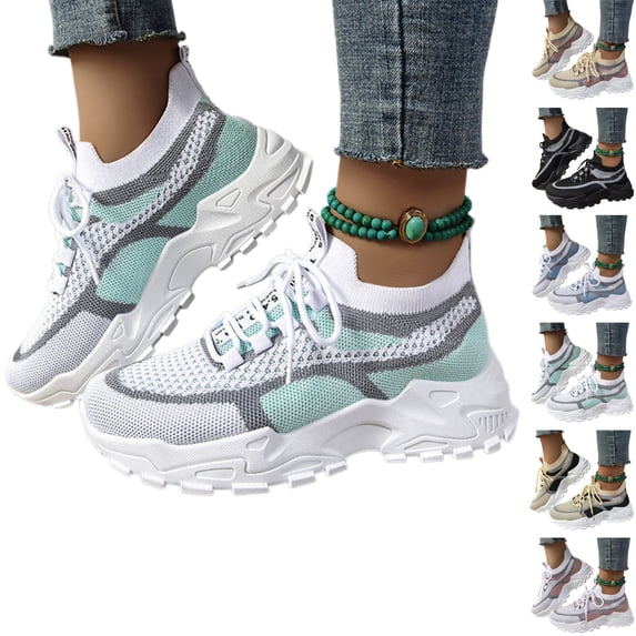 YOUYEDIAN Womens Orthopedic Shoes Arch Support Running Shoes Breathable Slip on Non Slip Server Shoes Mesh Stretch Soft 2026 Foam Shoes (Green)