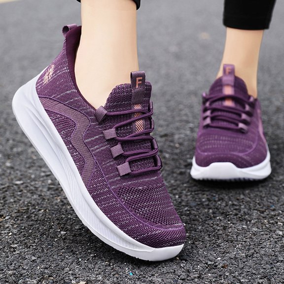 YOUYEDIAN Womens Orthopedic Shoes Arch Support Slip on Non Slip Running Shoes Wide Width Knitted Mesh Stretch House Shoes Comfort 2026 Orthopedic Shoes (Dark Purple)