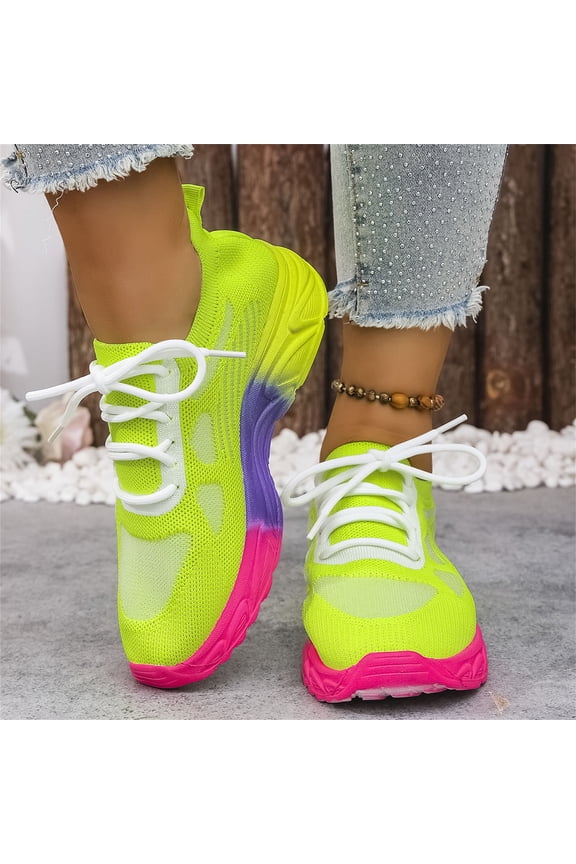 Womens Orthopedic Shoes Arch Support Slip on Non Slip Running Shoes Wide Width Knitted Mesh Stretch Walking Shoes Comfortable 2026 New Orthopedic Shoes (Fluorescent Green)