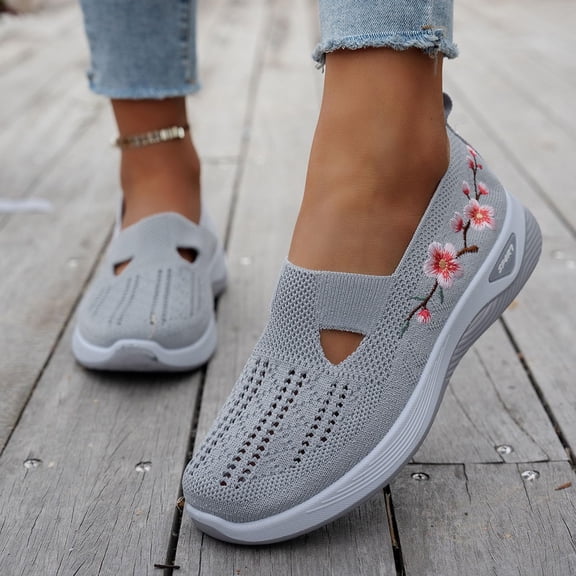 YOUYEDIAN Womens Orthopedic Shoes Arch Support Slip on Non Slip Tennis Shoes Wide Width Knitted Mesh Stretch Walking Shoes Comfortable 2026 Orthopedic Shoes (Gray)