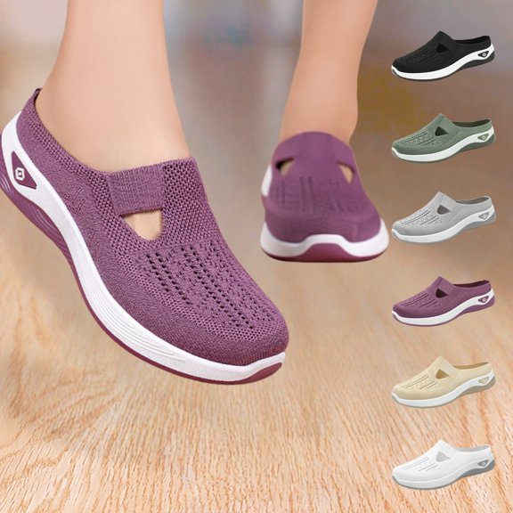YOUYEDIAN Womens Orthopedic Shoes Arch Support Sneakers Wide Non Slip Slip on Volleyball Shoes Mesh Stretch Comfort 2026 Foam Shoes (Purple)