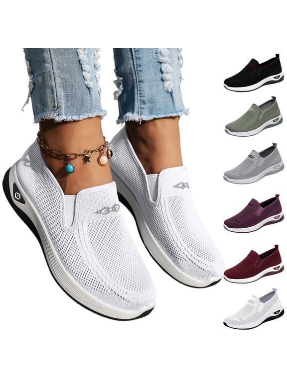 Womens Orthopedic Shoes Arch Support Work Breathable Non Slip Slip on Volleyball Shoes Mesh Stretch Comfort Orthopedic Shoes