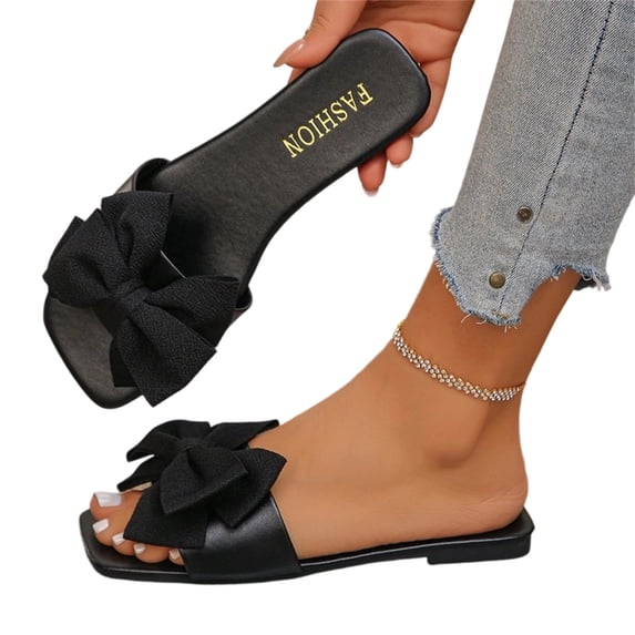 YOUYEDIAN Womens Slippers Summer House Shoes Cute Indoor Sandals Comfy Outdoor Flip Flops (Black)