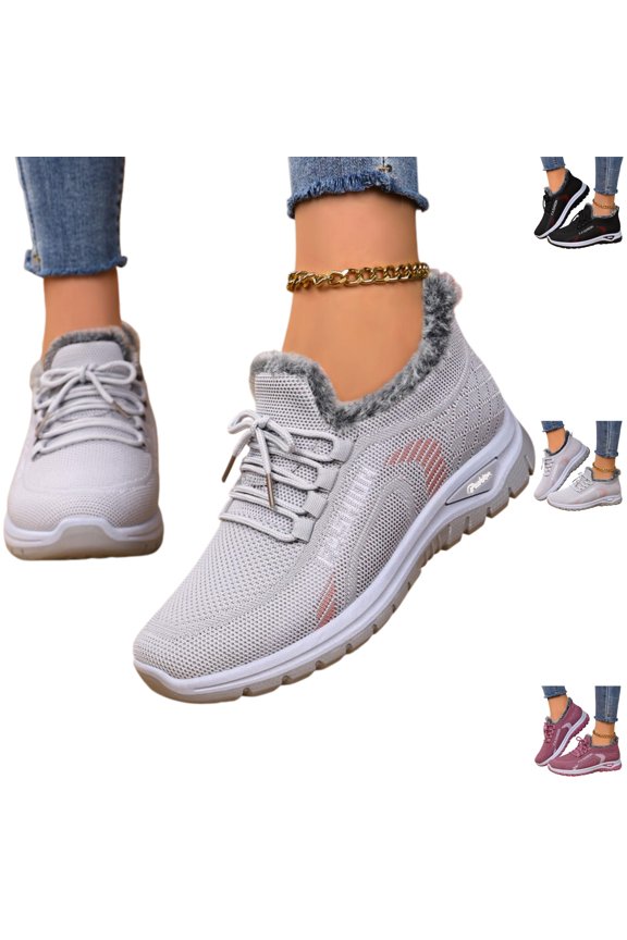 Womens Winter Walking Shoes Non Slip Warm Snow Sneakers Thermal Windproof Boots (Gray)