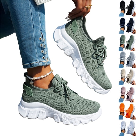 YOUYEDIAN Workout Orthopedic Shoes for Women - Slip-On Tennis & Running Sneakers Lightweight Breathable Non-Slip Gym Training Shoes (Green, 6.5 Wide(EU-37))