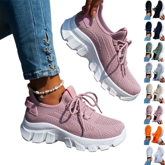 YOUYEDIAN Workout Orthopedic Shoes for Women - Slip-On Tennis & Running Sneakers Lightweight Breathable Non-Slip Gym Training Shoes (Pink, 6.5 Wide(EU-37))