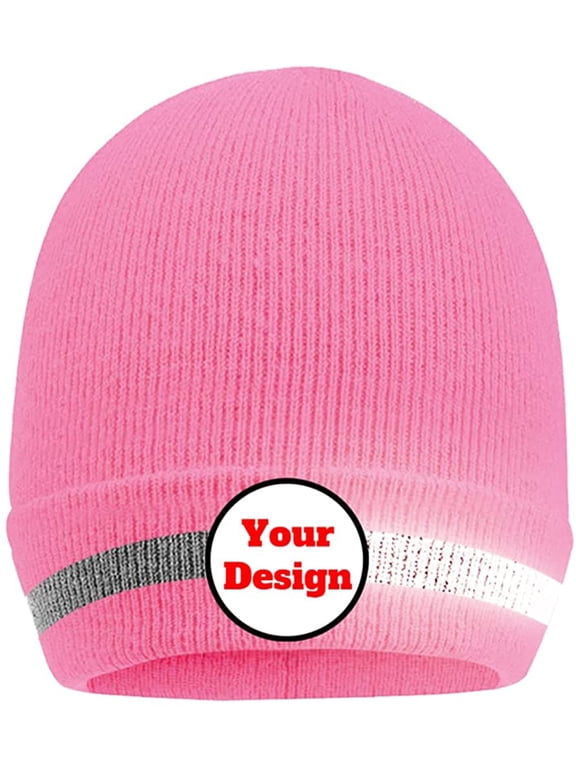 Hi Vis Safety Beanie Hat Customize Your Logo Winter Knit Hat with Reflective Strips Unisex