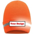 thumbnail image 1 of YOWESHOP Hi Vis Safety Beanie Hat Customize Your Logo Winter Knit Hat with Reflective Strips Unisex, 1 of 10