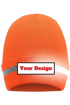 Hi Vis Safety Beanie Hat Customize Your Logo Winter Knit Hat with Reflective Strips Unisex