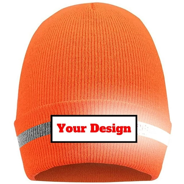 YOWESHOP Hi Vis Safety Beanie Hat Customize Your Logo Winter Knit Hat with Reflective Strips Unisex
