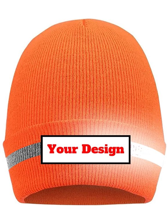 Hi Vis Safety Beanie Hat Customize Your Logo Winter Knit Hat with Reflective Strips Unisex