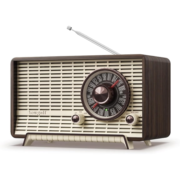 YOWGUIF AM FM Radio Classic Retro Wood Table Bluetooth Speakers Radios Plug-in Wall with Rotary Knob Great for Home, Office