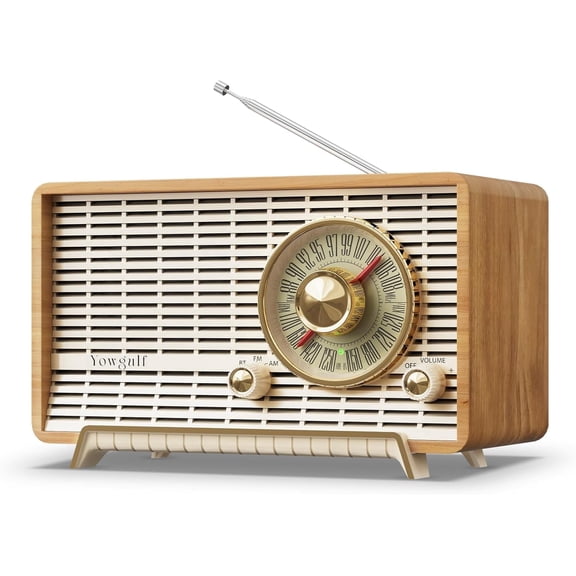 YOWGULF AM FM Radio Classic Retro Wood Table Radio Bluetooth Speakers Radios Plug-in Wall with Rotary Knob Great for Home, Office