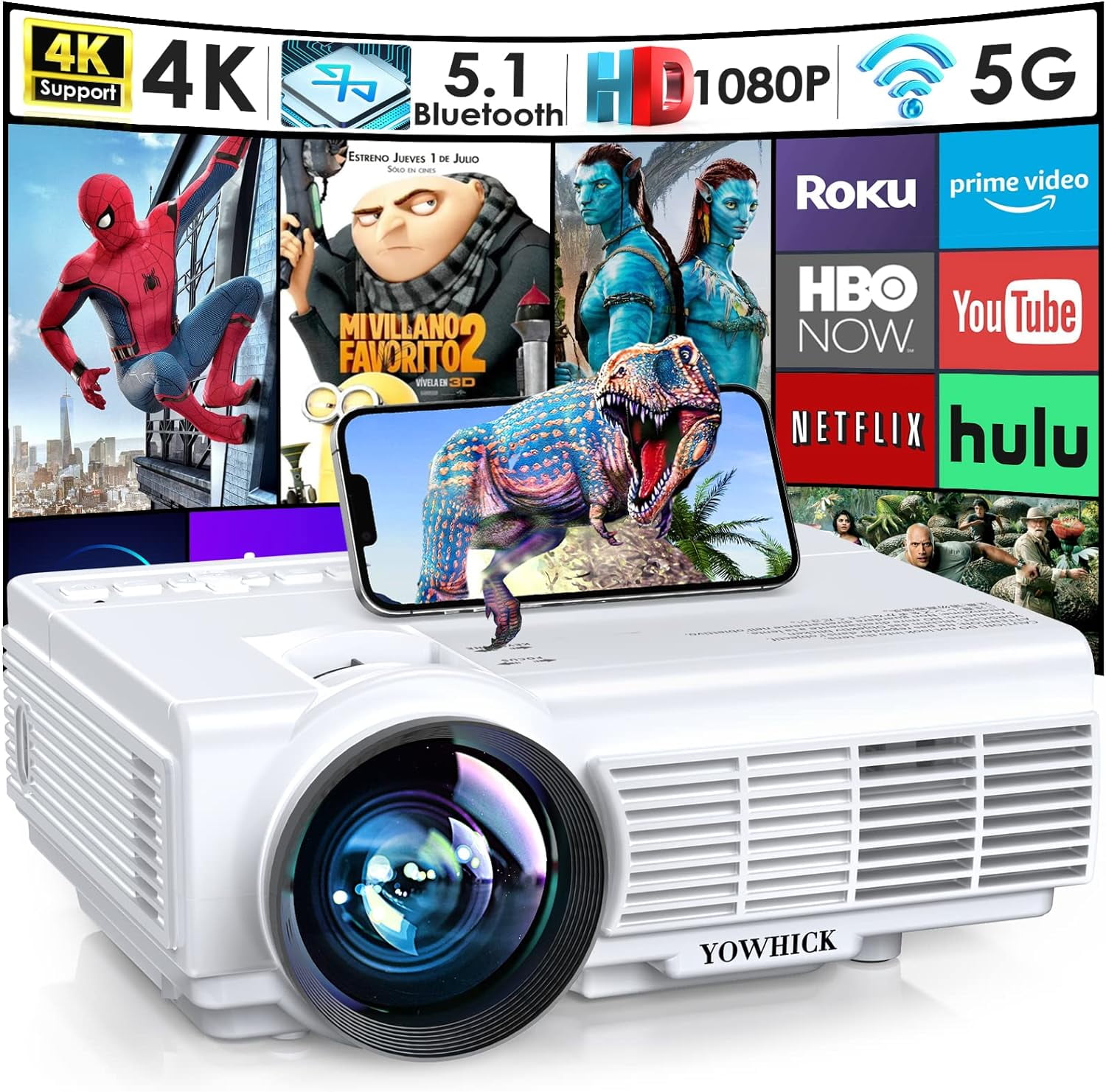 YOWHICK DP01 LED Projector - 1080P Output (White)