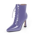 thumbnail image 1 of YOWMNS Women's Ankle Boots Pointed Toe Platform Patent Leather Side Zipper Lace Up High Stiletto Heel Booties (Purple,8), 1 of 5