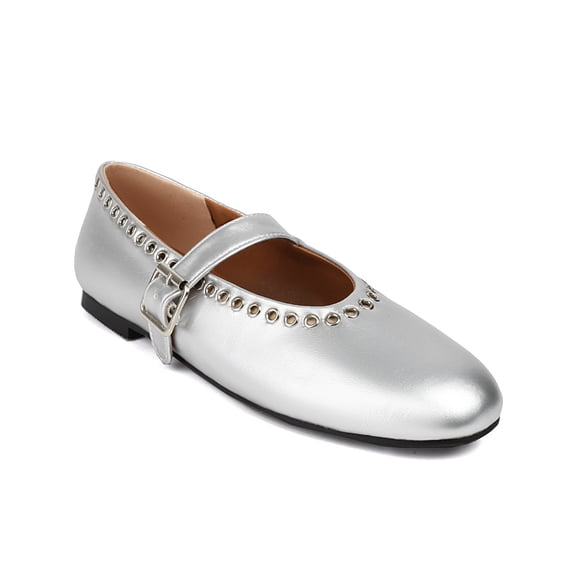YOWMNS Women's Ballet Mary Jane Flats Shoes - Shiny Sparkly Leather, Close Round Toe, Slip On Dress Ballerina Shoes, Comfortable Buckle Mary Jane Flats, Walking Shoes