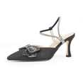 thumbnail image 1 of YOWMNS Women's Bow Glitter Kitten Heels Closed Pointed Toe Pumps Rhinestone Ankle Strap Dress Shoes (Black,7), 1 of 5