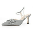 thumbnail image 1 of YOWMNS Women's Bow Glitter Kitten Heels Closed Pointed Toe Pumps Rhinestone Ankle Strap Dress Shoes (Silver,8), 1 of 5
