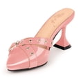 thumbnail image 1 of YOWMNS Women's Closed Pointed Toe Pumps Buckle Strap Slip On Stiletto High Heels Patent Leather Casual Comfortable Mules Shoes (Pink,8), 1 of 5