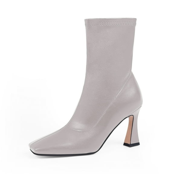 YOWMNS Women's Closed Square Toe Stiletto High Heel Fall Ankle Boots with Side Zipper Elegantes Fashion Dress booties(Grey, 6)