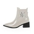 thumbnail image 1 of YOWMNS Women's Closed Toe Block Chunky Low Heel Slip On Buckle Strap Ankle Boots Casual Comfortable Elastic Patent Leather Booties, 1 of 5