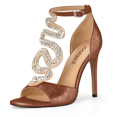 thumbnail image 1 of YOWMNS Women's Elegant Rhinestone Snake T-Strap Open Toe High Heels Stiletto Heeled Sandals Peep Toe Sexy Party Shoes (Brown,8.5), 1 of 5