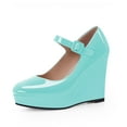thumbnail image 1 of YOWMNS Women's Mary Jane Wedges Heel Pumps Patent Leather Comfort Ankle StrapRound Toe Party Dress Shoes, 1 of 5