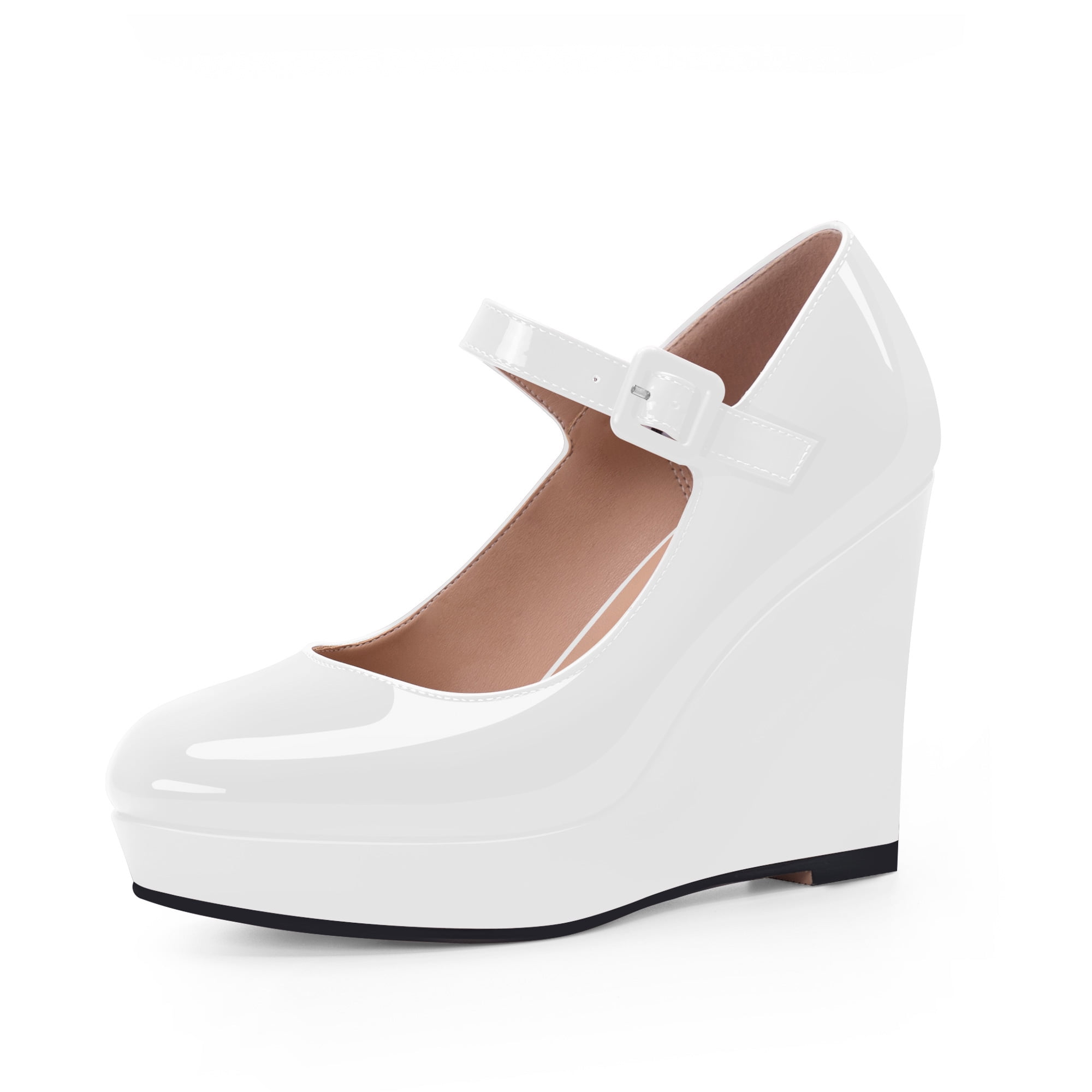 YOWMNS Women's Mary Jane Wedges Heel Pumps Patent Leather Comfort Ankle  StrapRound Toe Party Dress Shoes - Walmart.com