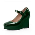 thumbnail image 1 of YOWMNS Women's Mary Jane Wedges Heel Pumps Patent Leather Comfort Ankle StrapRound Toe Party Dress Shoes, 1 of 5