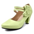 thumbnail image 1 of YOWMNS Women's Mary Janes Pumps Bow Ankle Strap Block Heel Hook and Loop Dress Shoes （light green,10.5), 1 of 5