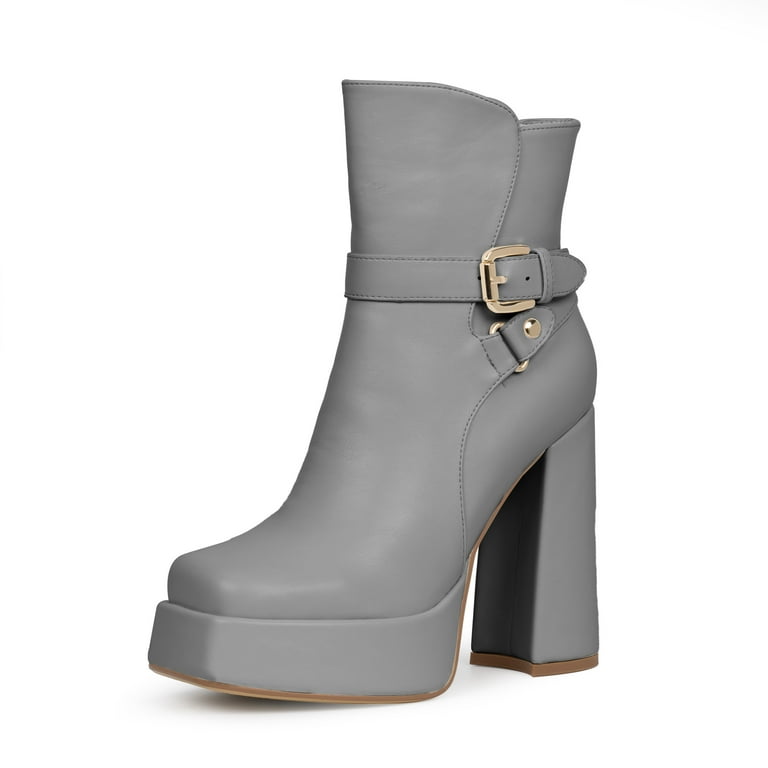 YOWMNS Women's Platform Buckle Strap Chunky High Heel Ankle Boots