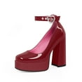 thumbnail image 1 of YOWMNS Women's Platform High Block Heel Pumps Square Toe Ankle Strap Heart Buckle Patent Leather Party Prom Dress Shoes, 1 of 5