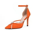 thumbnail image 1 of YOWMNS Women's Sexy Elegant Rhinestone Closed Toe Wedding Shoes Satin High Stiletto Heel Pointed Toe Heeled Sandals (orange, 6), 1 of 5