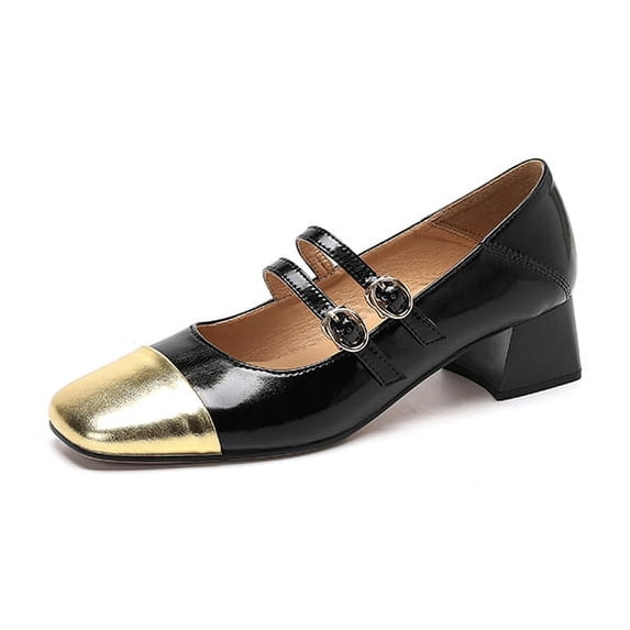 YOWMNS Women's Vintage Mary Janes - Stylish Two Tone Rhinestone Buckle Pumps