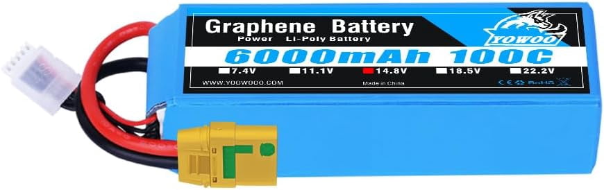 YOWOO 4S Lipo Battery 6000mAh 14.8V 100C XT90-S Graphene with Metal Plates for 1/8 RC Car Slash X-Maxx Arrma Kraton Typhon Talion Outcast Infraction 8S RC Boat