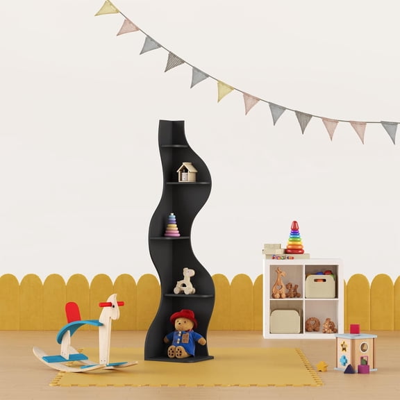 YOWOS 5 Tier Extra Narrow Corner Shelf for Small Spaces, Wave Corner Display Stand for , Decorations and Small Items, Assorted Colors and Sizes (Black)