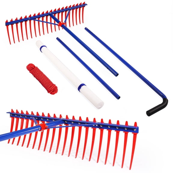 YOWPSY 40" Extra-Large Heavy Duty Lake Weed Rake for Ponds with 11" Long Plastic Tines, 11ft Commercial-Grade Aquatic Weed Removal Tool, Deep Water Weed Cleaner for Large Aeras, Ergonomic Handle.