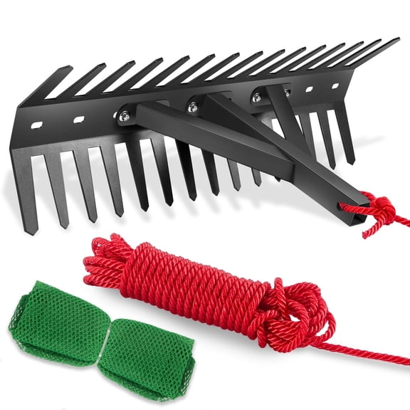 YOWPSY Pond Rake, Weed Removal Tool, Steel Blades 24 inch Aquatic Weed Rake, Double Sided Lake Weed Cutter, Clean Aquatic Weeds Muck Silt Lake Rakes, 30ft Thicker Rope, Black.