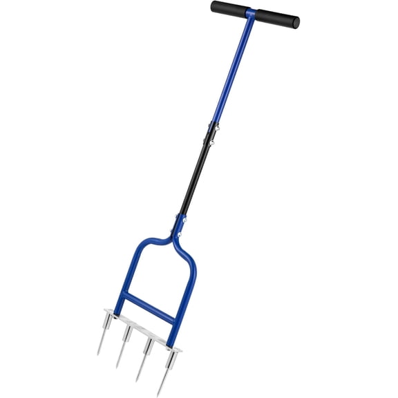 YOWPSY Spike Tine Fork Lawn Aerator - Four 5.2'' Stainless Steel Spikes Manual Gardening Hand Tool - Grass Dethatcher Aerator Lawn Tool with Solid Tines for Compacted Soil - Lawn Plugger Aerator.