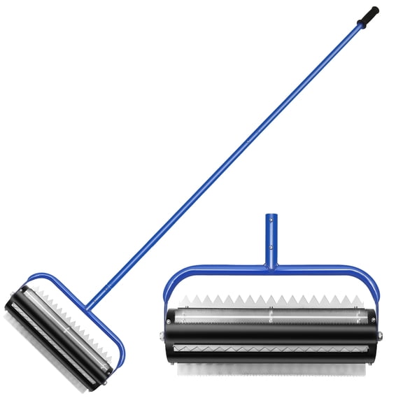 YOWPSY Stainless Steel Roller Pond Rake, Lake & Pond Weed Removal Tool,Rid Weeds Roots and Muck Buildup, 14ft Aluminum Handle, 6 Preassembled Stainless Steel Blades, Super Easy Assembly, Blue.