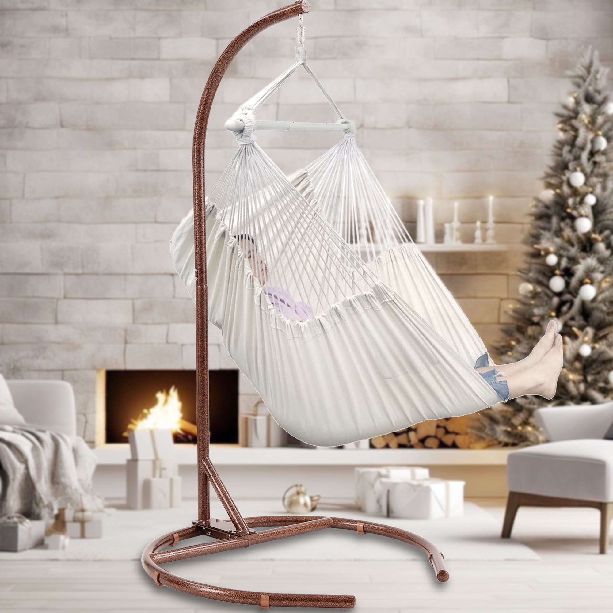 C-Shape Base Hanging Hammock Chair Stand - Indoor/Outdoor Swing, Powder