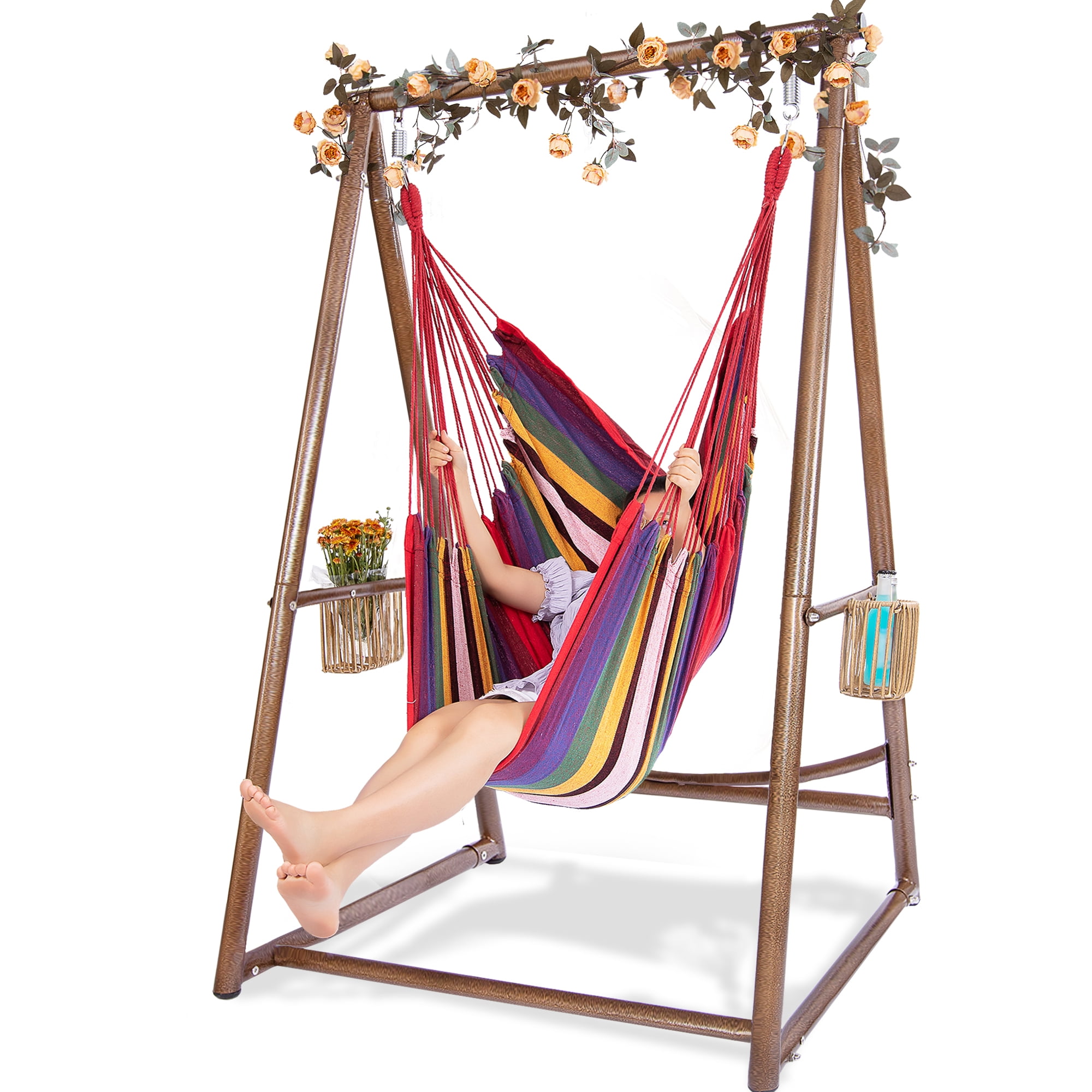 YOXIFOC Durable Hammock Chair with Two Holders, Coffee